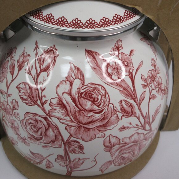 Pioneer Woman Agatha Enamel on Steel 1.8 Qt Whistling Tea Kettle Floral Red - Picture 10 of 11